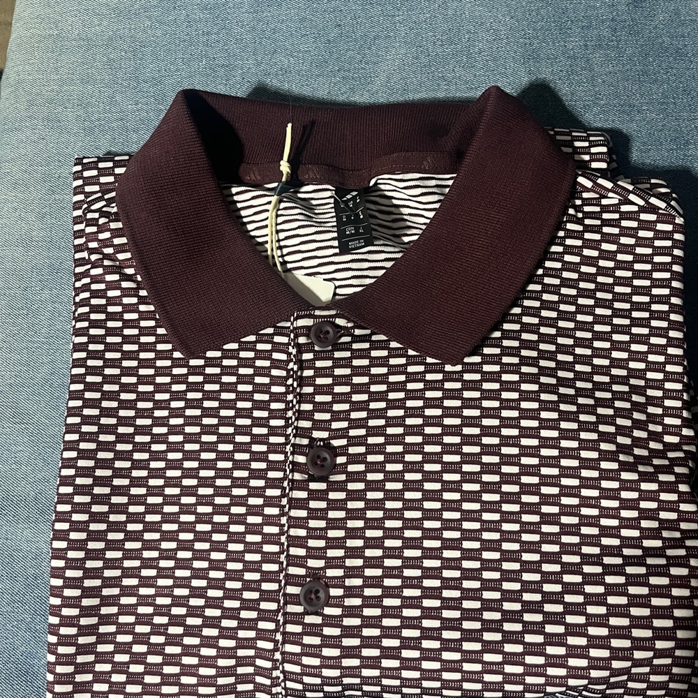 adidas premier series Men's Burgundy and White Geo-Pattern Polo. Medium. NWT